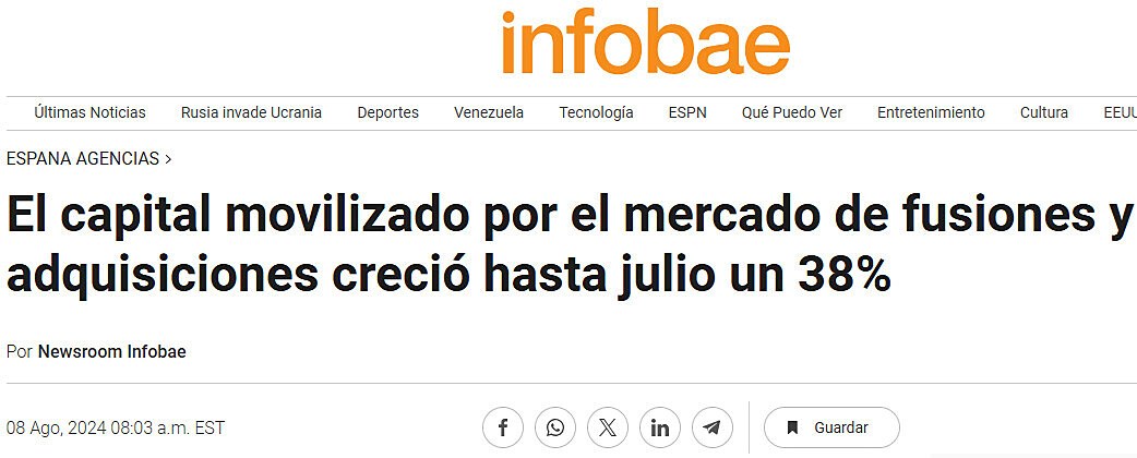 El capital movilizado por el mercado de fusiones y adquisiciones creci hasta julio un 38%